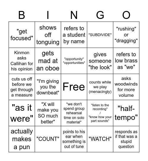 Dr. Callihan Bingo Card