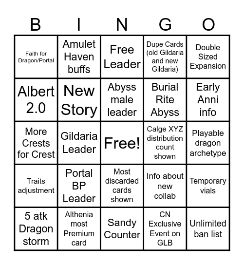 Set 7 Stream Bingo Card