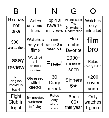 Letterboxd Bingo Card