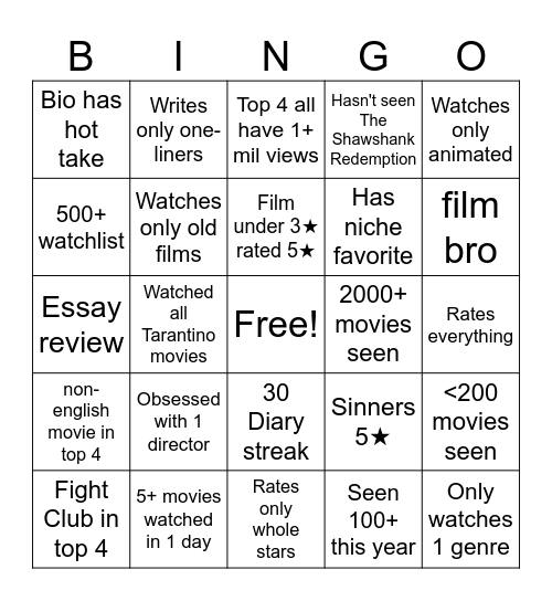 Letterboxd Bingo Card