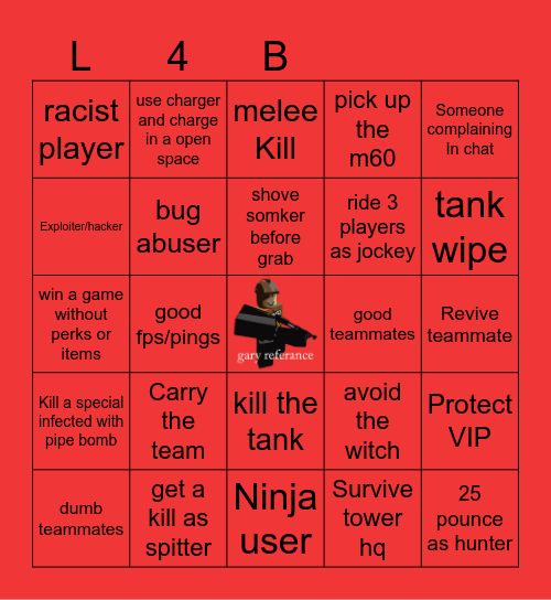 left 4 blox bingo Card