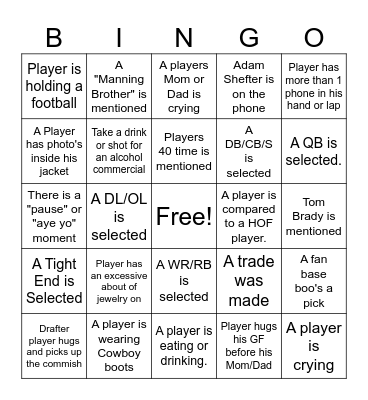 2026 NFL DRAFT BINGO Card