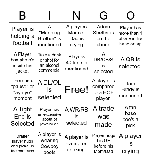 2026 NFL DRAFT BINGO Card