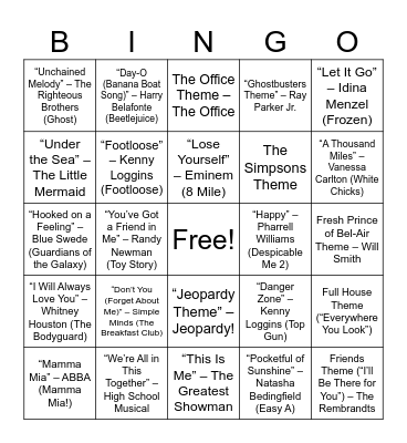 Songs from TV and Movies! Bingo Card
