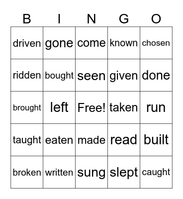 Irregular Verbs Bingo Card