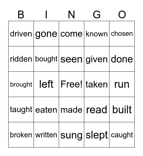 Irregular Verbs Bingo Card