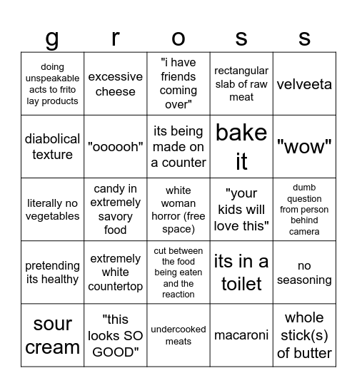 tiktok cooking bingo Card