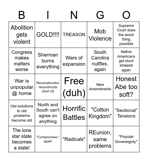 BASICALLY HISTORY Episode IV: The Crashout Bingo Card