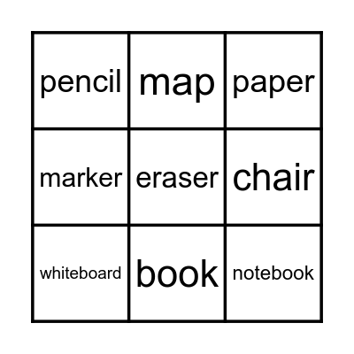 Classroom Items Bingo Card