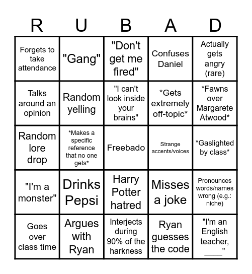 Bingobado Bingo Card