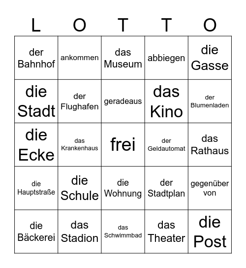 Die Stadt - Frühling in Deutsch 1 Bingo Card