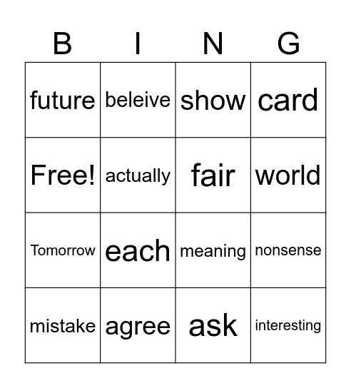 Telling the Future Bingo Card