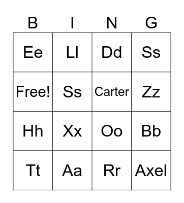 Letters Bingo Card