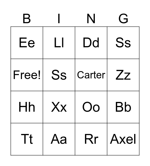 Letters Bingo Card