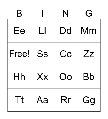 Letters Bingo Card