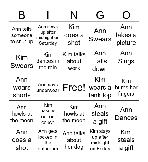 WWA Hostess Bingo Card