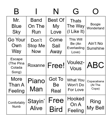 70's Hits Bingo Card