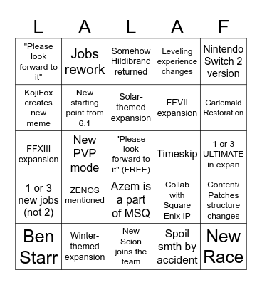 FANFEST POGGERS Bingo Card