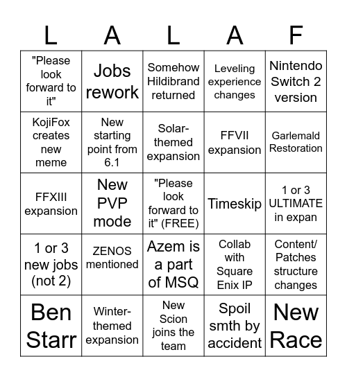 FANFEST POGGERS Bingo Card