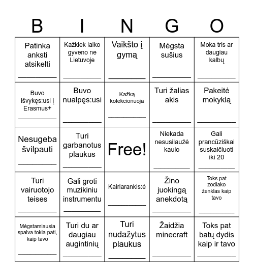 Surask kažką, kas ... Bingo Card