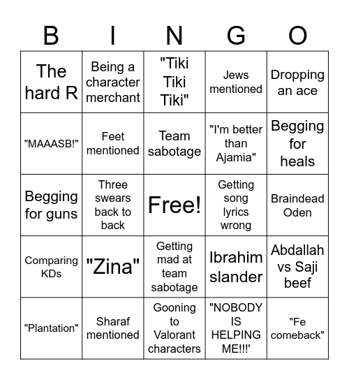 Abdallah Valorant Bingo Card