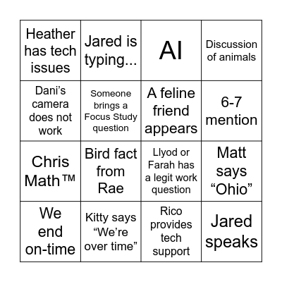 HUDDLE BINGO Card
