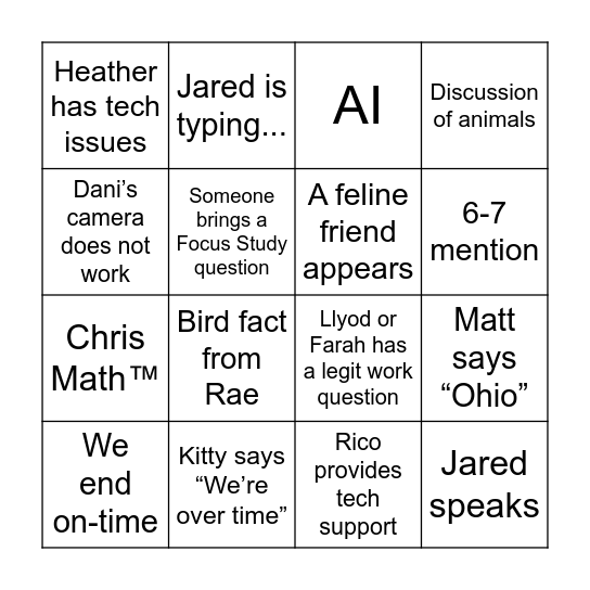HUDDLE BINGO Card