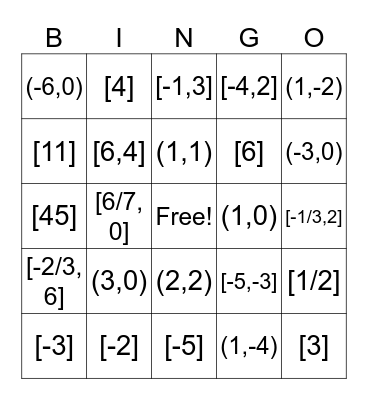 Algebra 1 Bootcamp Bingo Card