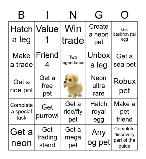 Adopt me start over Bingo Card