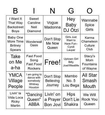 Musical Bingo Card
