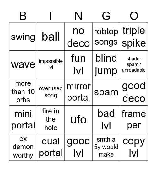 gd Bingo Card