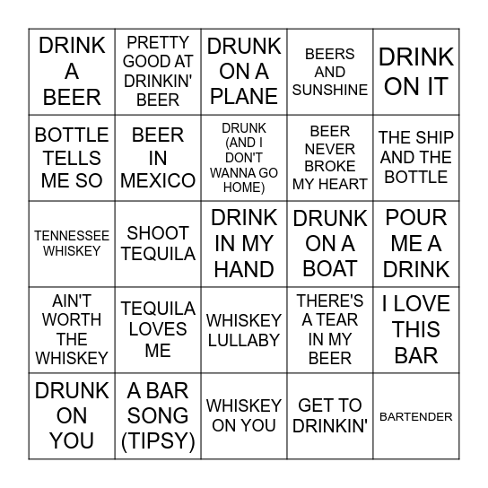 RAISE A GLASS Bingo Card