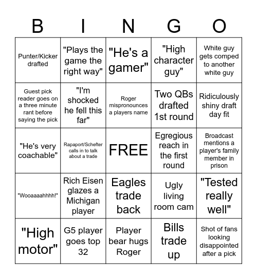 2026 NFL DRAFT BINGO Card