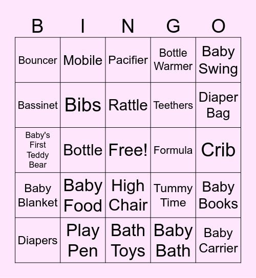 Baby Shower Bingo Card