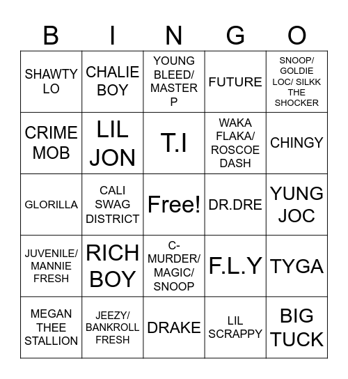DST HIP HOP Bingo Card