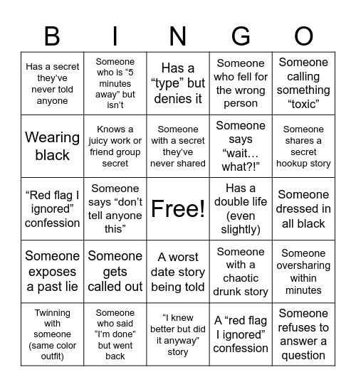 Happy hour Bingo Card