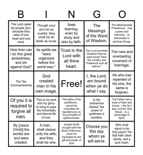 Doctrinal Mastery 2025-2026 Bingo Card