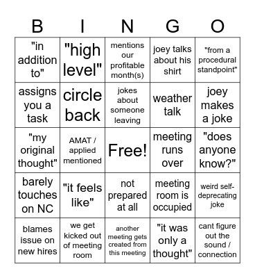 Meeting Bingo Card