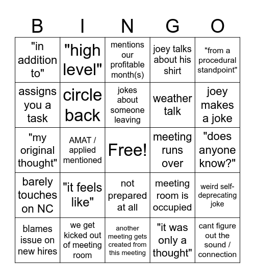 Meeting Bingo Card