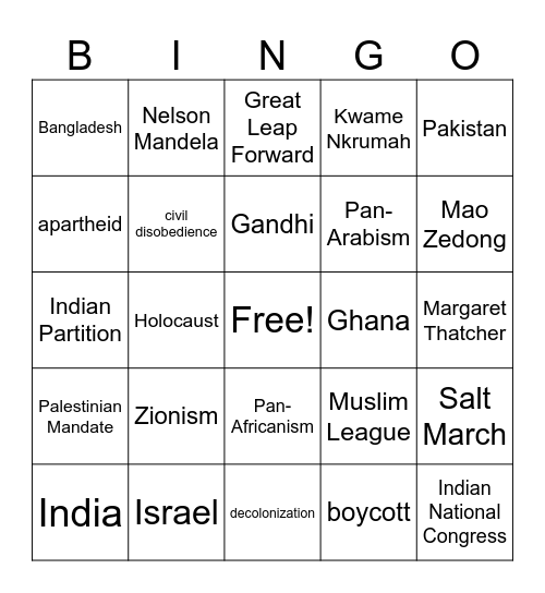 Decolonization Bingo Card