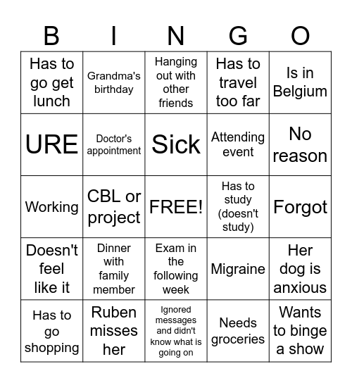 HANNELORE CAN'T MAKE IT?!?!?! Bingo Card