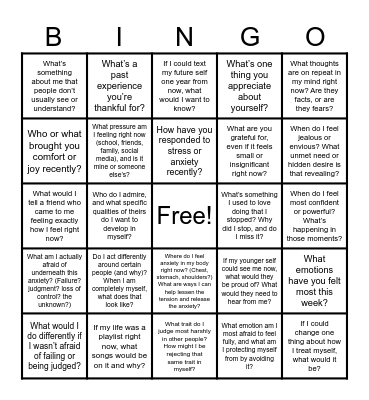 Mental Health BINGO Card
