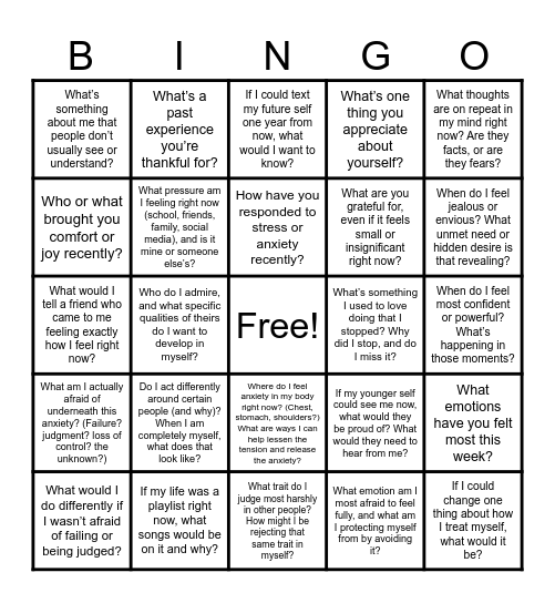 Mental Health BINGO Card