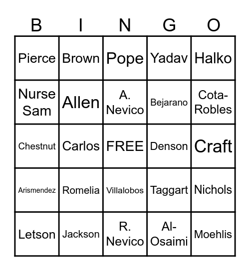 Lauffer Teacher Bingo Card