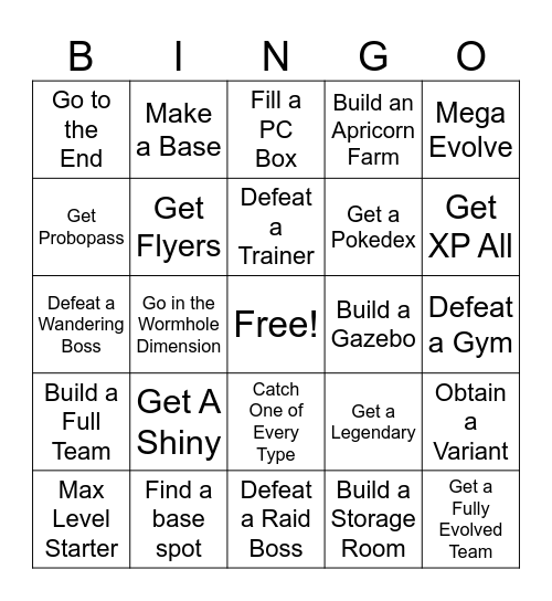 Pixelmon Bingo Card Bingo Card