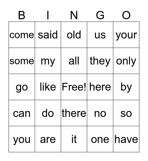 TRICKY WORDS Bingo Card