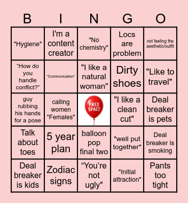 Pop The Balloon BINGO!! Bingo Card