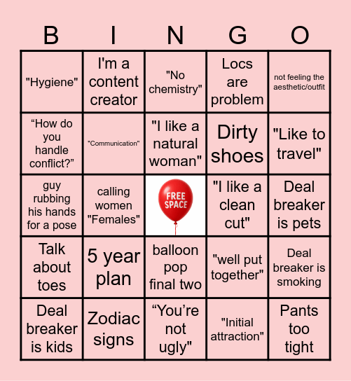 Pop The Balloon BINGO!! Bingo Card