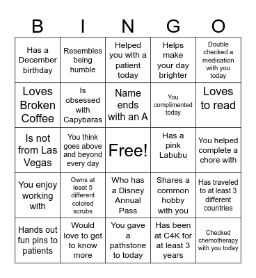 FIND A NURSE WHO... Bingo Card