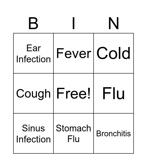 Angela and Arnold's Sickness Bingo Card